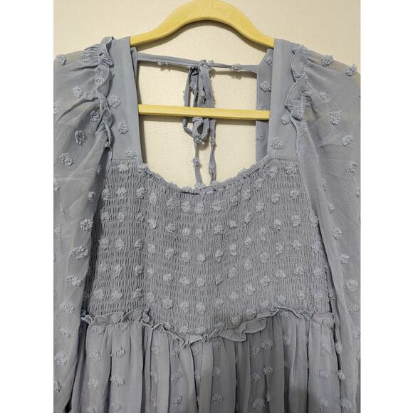 Women's Baby Blue Clip Dot Puff Sleeve Chiffon Midi Dress Size XL - Picture 3 of 5